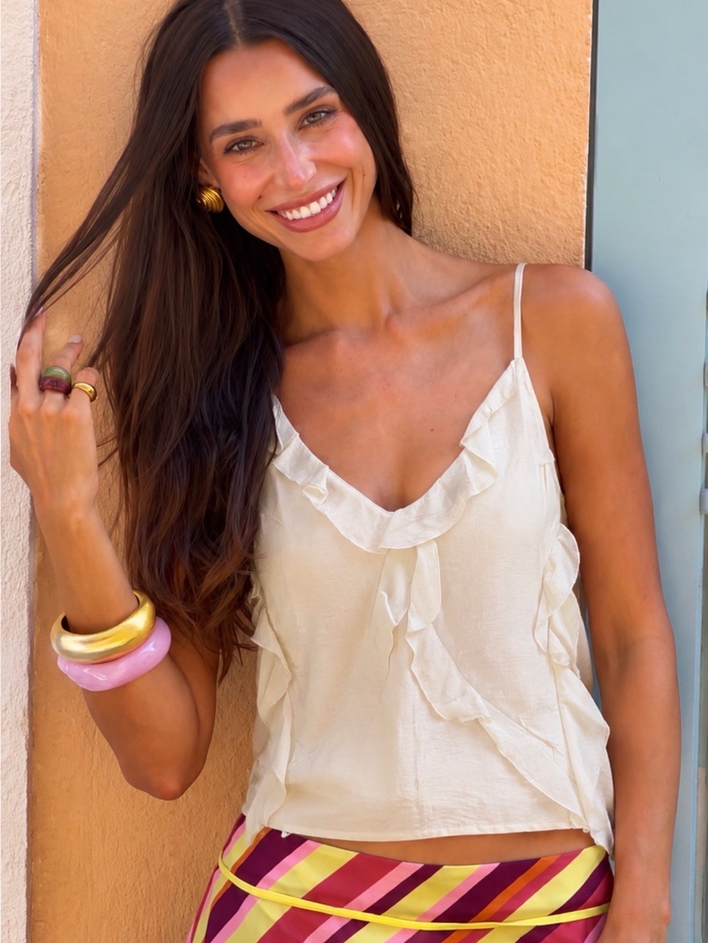 Listicle Pale Butter Yellow Ruffle Camisole Small